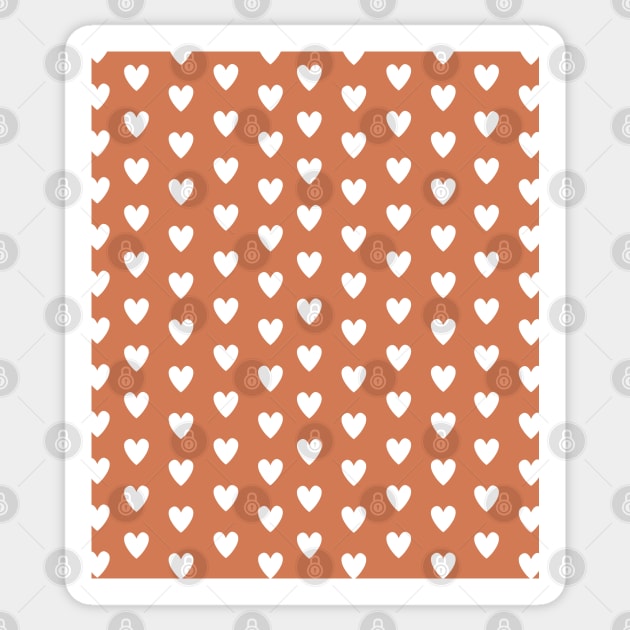 White Hearts, Polka Dots, Pattern on Brown Orange Rust Sticker by OneThreeSix